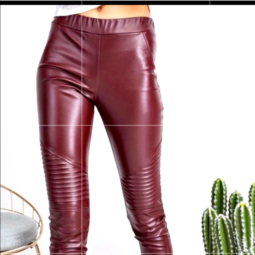 Burgundy moto leggings